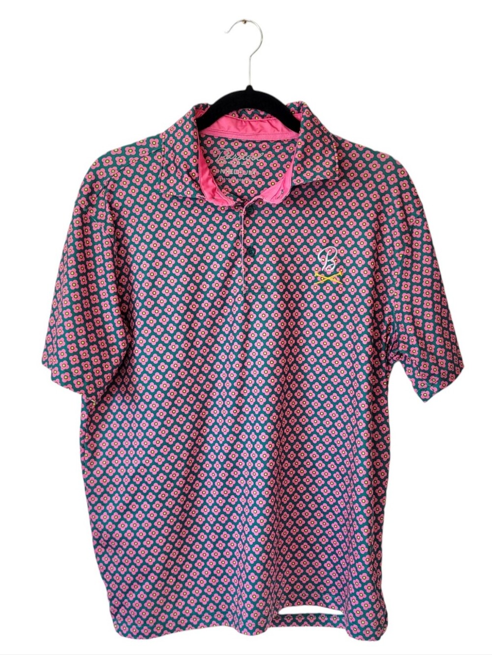 Barstool Sports Golf Patterned Pink & Green Golf Polo Size M